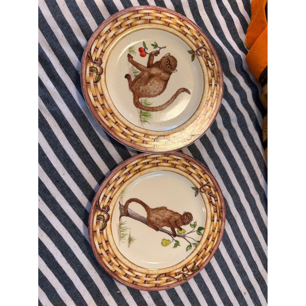American Atelier Monkey 5029 Porcelain Salad Dessert Plates Set of 2